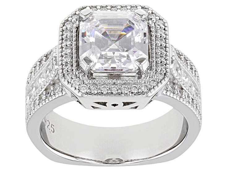 pav　ホワイト White Cubic Zirconia Rhodium Over Sterling Silver Asscher