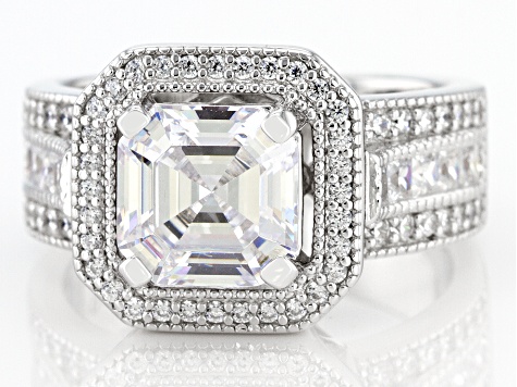 最高級 White Cubic Asscher Silver Sterling Over Rhodium Zirconia パーツ