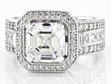 White Cubic Zirconia Rhodium Over Sterling Silver Asscher Cut Ring 5.72ctw