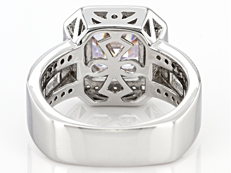 White Cubic Zirconia Rhodium Over Sterling Silver Asscher
