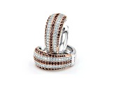 Mocha and White Cubic Zirconia Rhodium Over Sterling Silver Huggie Earrings 2.96ctw