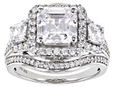 White Cubic Zirconia Platinum Over Sterling Silver Asscher Cut Ring 6.52ctw