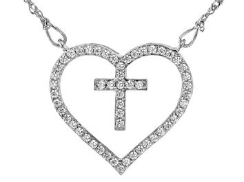 Picture of White Cubic Zirconia Rhodium Over Sterling Silver Heart Necklace 0.79ctw
