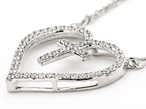 White Cubic Zirconia Rhodium Over Sterling Silver Heart Necklace 0.79ctw