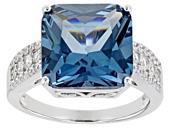 Picture of Lab Created Blue Spinel And White Cubic Zirconia Rhodium Over Sterling Silver Ring 9.65ctw