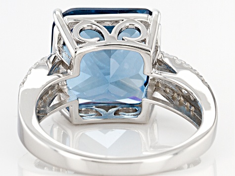 Lab Created Blue Spinel And White Cubic Zirconia Rhodium Over Sterling Silver Ring 9.65ctw