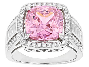 Picture of Pink and White Cubic Zirconia Rhodium Over Silver Ring 6.91ctw