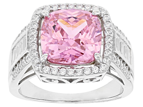 Pink and White Cubic Zirconia Rhodium Over Silver Ring 6.91ctw