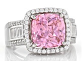 Pink and White Cubic Zirconia Rhodium Over Silver Ring 6.91ctw