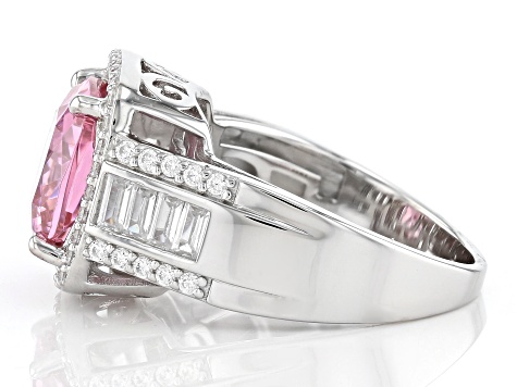 Pink and White Cubic Zirconia Rhodium Over Silver Ring 6.91ctw