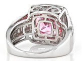 Pink and White Cubic Zirconia Rhodium Over Silver Ring 6.91ctw