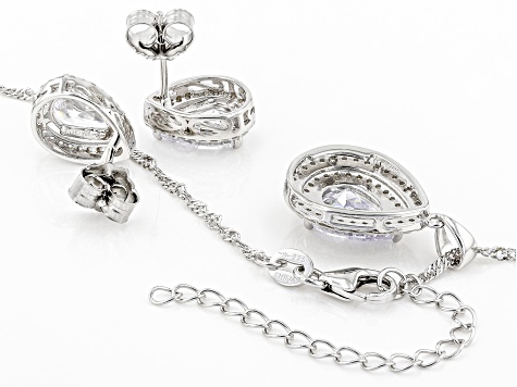White Cubic Zirconia Rhodium Over Silver Pendant With Chain and Earrings Set