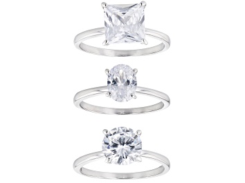 Picture of White Cubic Zirconia Rhodium Over Sterling Silver Ring Set of 3 8.47ctw