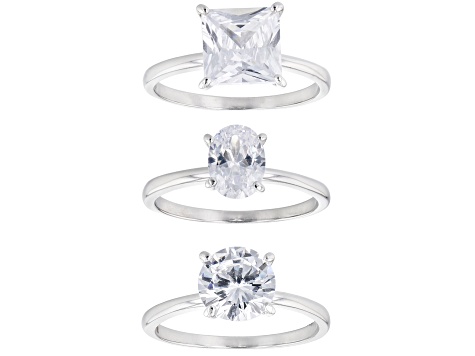 White Cubic Zirconia Rhodium Over Sterling Silver Ring Set of 3 8.47ctw