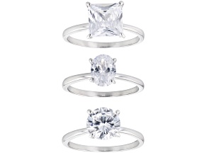White Cubic Zirconia Rhodium Over Sterling Silver Ring Set of 3 8.47ctw