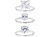 White Cubic Zirconia Rhodium Over Sterling Silver Ring Set of 3 8.47ctw