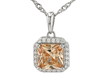 Picture of Champagne and White Cubic Zirconia Rhodium Over Silver Pendant With Chain. (2.44ctw DEW)