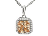 Champagne and White Cubic Zirconia Rhodium Over Silver Pendant With Chain. (2.44ctw DEW)