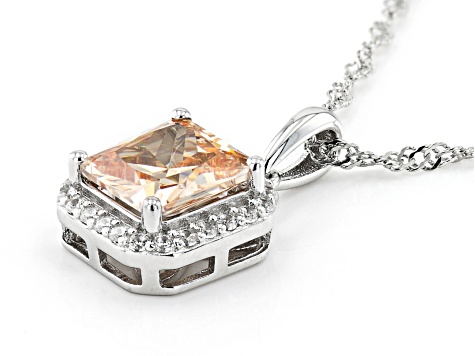 Champagne and White Cubic Zirconia Rhodium Over Silver Pendant With Chain. (2.44ctw DEW)