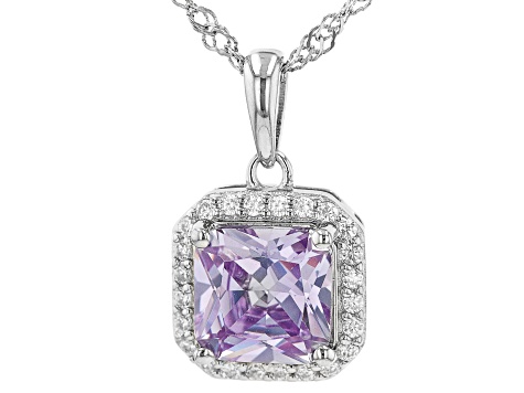 Purple and White Cubic Zirconia Rhodium Over Silver Pendant With Chain. (2.44ctw DEW)