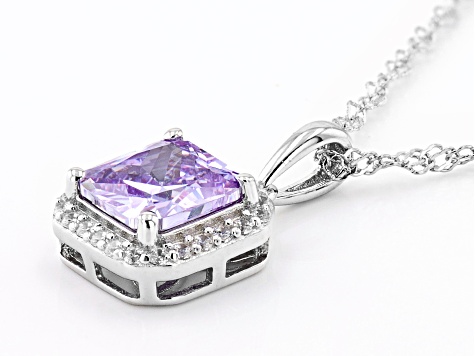 Purple and White Cubic Zirconia Rhodium Over Silver Pendant With Chain. (2.44ctw DEW)