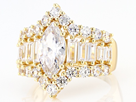 White Cubic Zirconia 18k Yellow Gold Over Sterling Silver Ring 6.96ctw