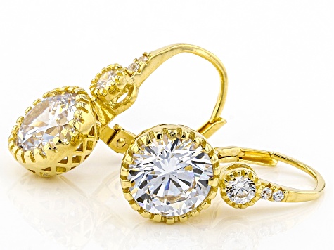 White Cubic Zirconia 18k Yellow Gold Over Sterling Silver Earrings 6.92ctw