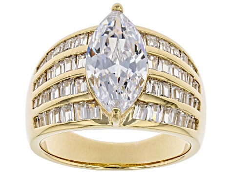 White Cubic Zirconia 18k Yellow Gold Over Sterling Silver Ring 6.10ctw