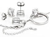 White Cubic Zirconia Platinum Over Sterling Silver Ring, Earrings, and Pendant With Chain Set