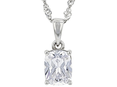 White Cubic Zirconia Platinum Over Sterling Silver Ring, Earrings, and Pendant With Chain Set