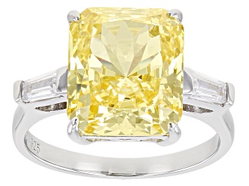 Picture of Yellow And White Cubic Zirconia Rhodium Over Sterling Silver Ring 12.02ctw