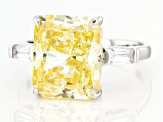 Yellow And White Cubic Zirconia Rhodium Over Sterling Silver Ring 12.02ctw