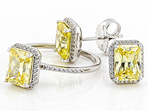 Canary And White Cubic Zirconia Rhodium Over Sterling Silver Ring 8.92ctw