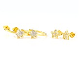 White Cubic Zirconia 18k Yellow Gold Over Sterling Silver Star Earring Set 0.81ctw
