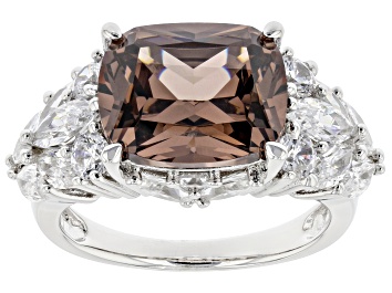 Picture of Mocha And White Cubic Zirconia Rhodium Over Sterling Silver Ring 13.65ctw