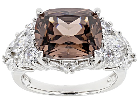 Mocha And White Cubic Zirconia Rhodium Over Sterling Silver Ring 13.65ctw
