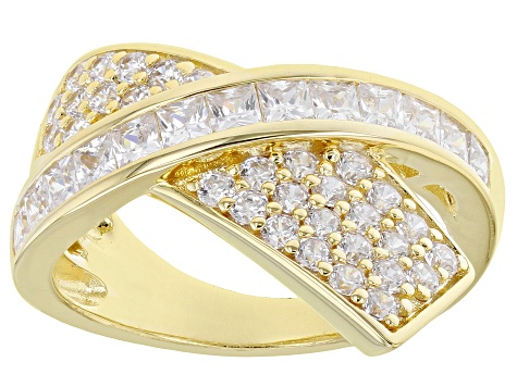 White Cubic Zirconia 18k Yellow Gold Over Sterling Silver Ring