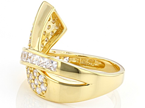 White Cubic Zirconia 18k Yellow Gold Over Sterling Silver Ring