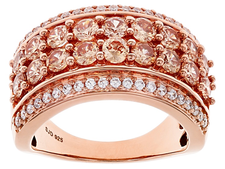 Champagne And White Cubic Zirconia 18k Rose Gold Over Sterling Silver Ring 4.10ctw