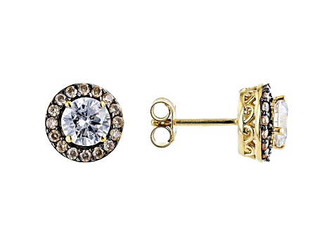 Champagne And White Cubic Zirconia 18k Yellow Gold Over Sterling Silver Studs 3.86ctw