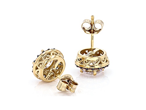 Champagne And White Cubic Zirconia 18k Yellow Gold Over Sterling Silver Studs 3.86ctw