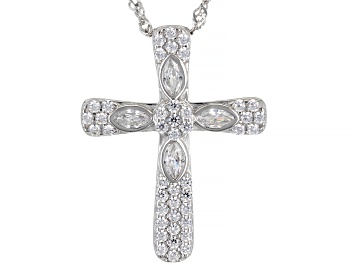 Picture of White Cubic Zirconia Rhodium Over Sterling Silver Pendant With Chain 1.15ctw