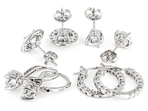 White Cubic Zirconia Platinum Over Sterling Silver Earring Set 7.46ctw