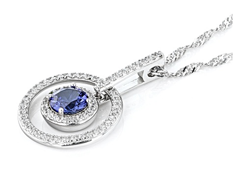 Lab Created Blue Sapphire And White Cubic Zirconia Rhodium Over Sterling Silver Necklace 1.35ctw