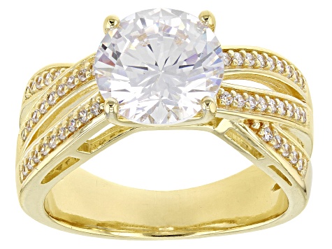 White Cubic Zirconia 18k Yellow Gold Over Sterling Silver Ring 4.53ctw