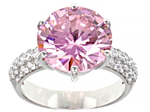 Pink and White Cubic Zirconia Platinum Over Sterling Silver Ring 12.43ctw
