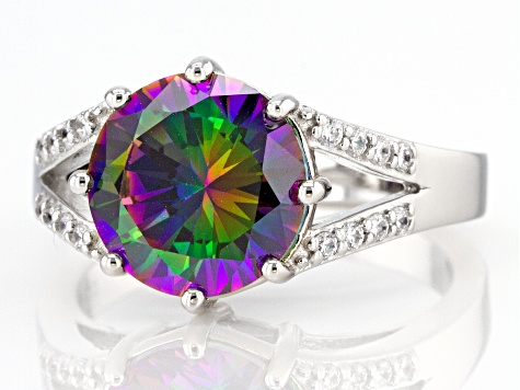 Multicolor And White Cubic Zirconia Rhodium Over Sterling Silver Ring 6.62ctw