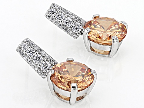 Champagne And White Cubic Zirconia Rhodium Over Sterling Silver Earrings 14.28ctw