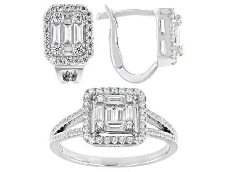 White Cubic Zirconia Platinum Over Sterling Silver Ring And Earring Set 2.45ctw