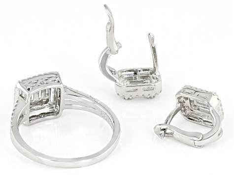 White Cubic Zirconia Platinum Over Sterling Silver Ring And Earring Set 2.45ctw